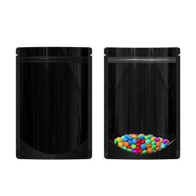 Resealable Zipper Seal Clear Window & Color Metallic Mylar Food, Beauty Packaging Stand Up Heat Sealable Pouch with Tear Notch for Small Business, Home Use (Black, 5.91 inch x 8.66 inch)