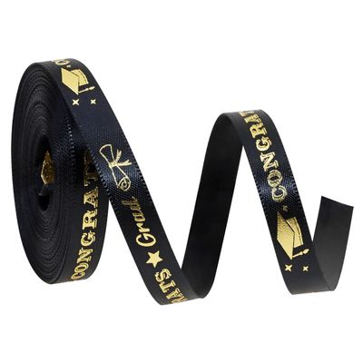 Graduation Ribbon Penta Angel 5 Yards Golden Congratulation Grad Satin Grosgrain Ribbon for Gift Wrapping Graduation Party Decoration (Black, 1cm)