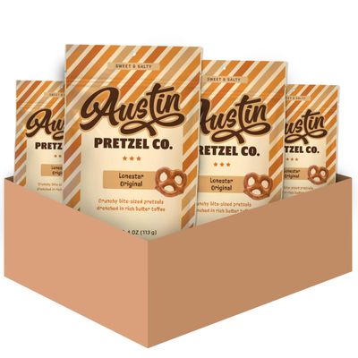 Lonestar Original Pretzels 4 Oz Gourmet Bite-Sized Snacks Coated in Rich Butter Toffee Perfect for Sharing or Indulging (Pack of 4)
