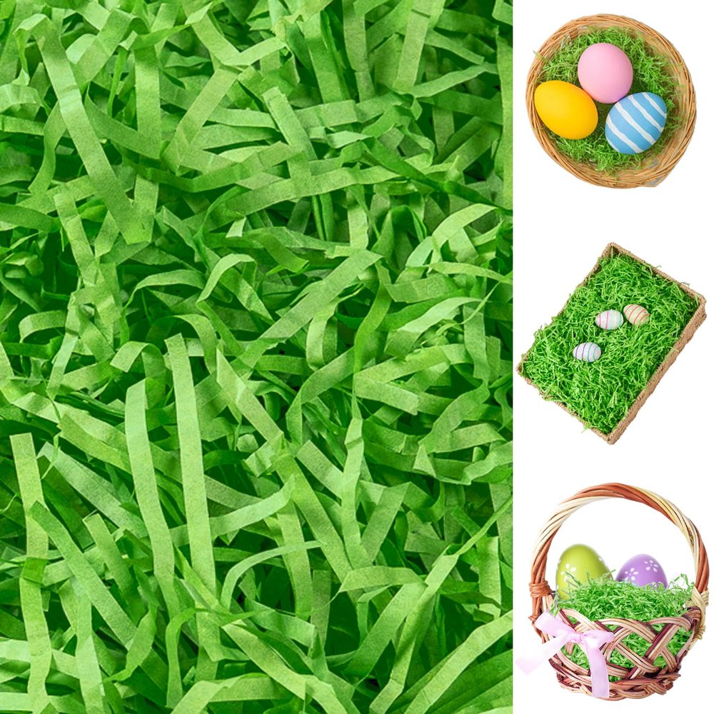 CIPOWM 12oz Easter Grass Shredded Paper Filler Basket Filler Green Crinkle Raffia Paper Filler for Easter Gift Wrapping Boxes Bags Basket Filling Party Supply(Green)