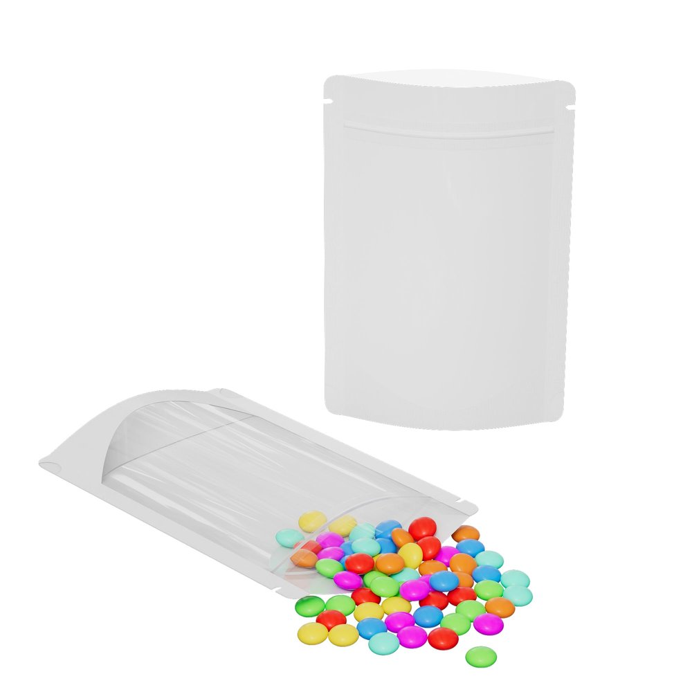 Clear Window Glossy White Metallic Foil Stand Strong Bags Reusable Stand Up Pouch for Small Business, Bulk, Freeze Dried Candies, Pet Treats, Beauty Wax Melt, Tea Leaves (1000, 3.94 inch x 5.91 inch)