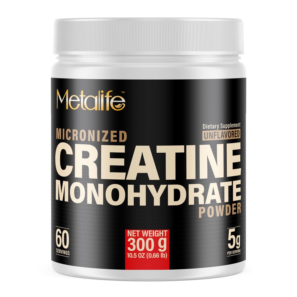 METALIFE 100% Pure Creatine Monohydrate Powder 60 Servings, Canada-Made, Micronized Powder, Muscle Growth, Unflavored, Ideal for Athletes & Fitness Enthusiasts, Third Party lab Tested, Vegan, 300 g