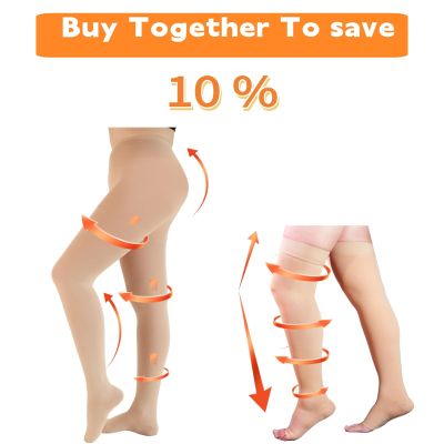 20-30 mmHg Thigh High Compression Socks Open Toe & 20-30 mmHg Closed Toe Compression Pantyhose Beige