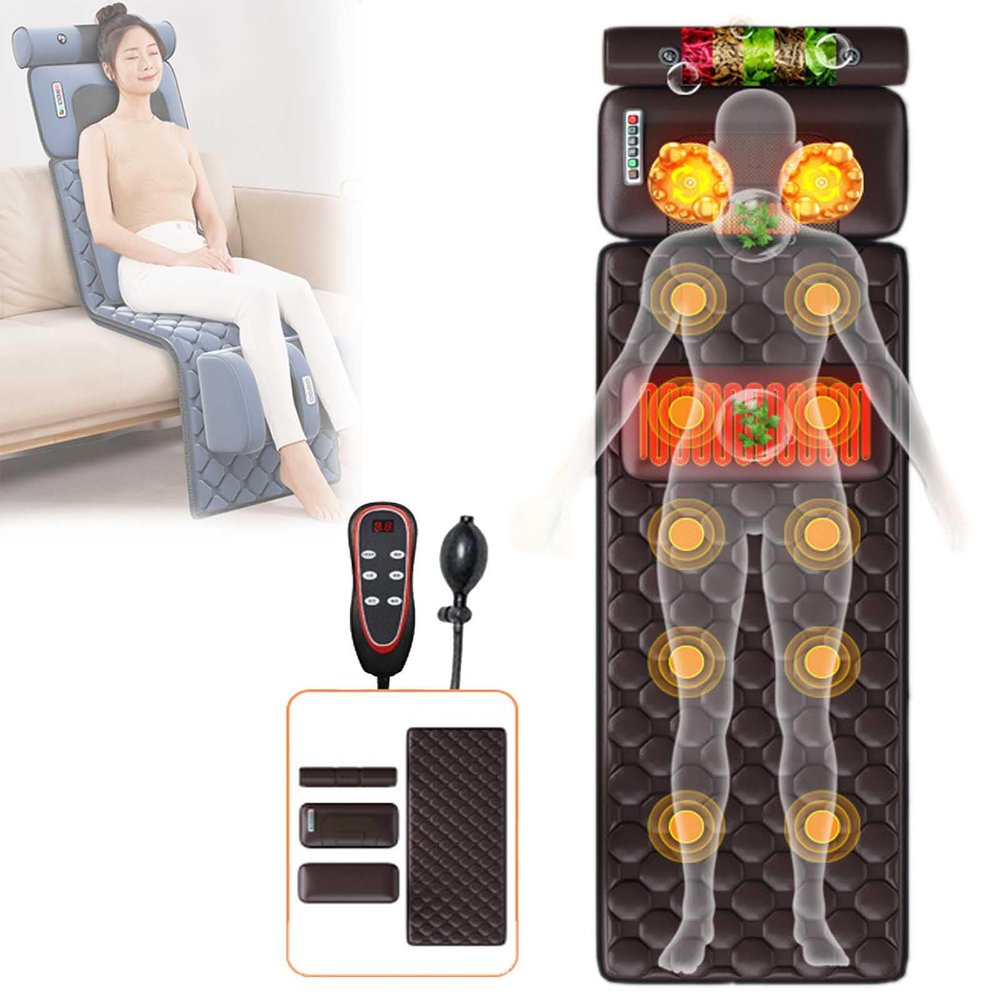 HGIYA Massage Mat with Heat Pad,Full Body Massage Bed with Shiatsu Neck Massage Pillow,10 Vibrating Motors for Back Relief,Massagers for Neck Back Waist Legs,Muscle Relaxation,Foldable Storage