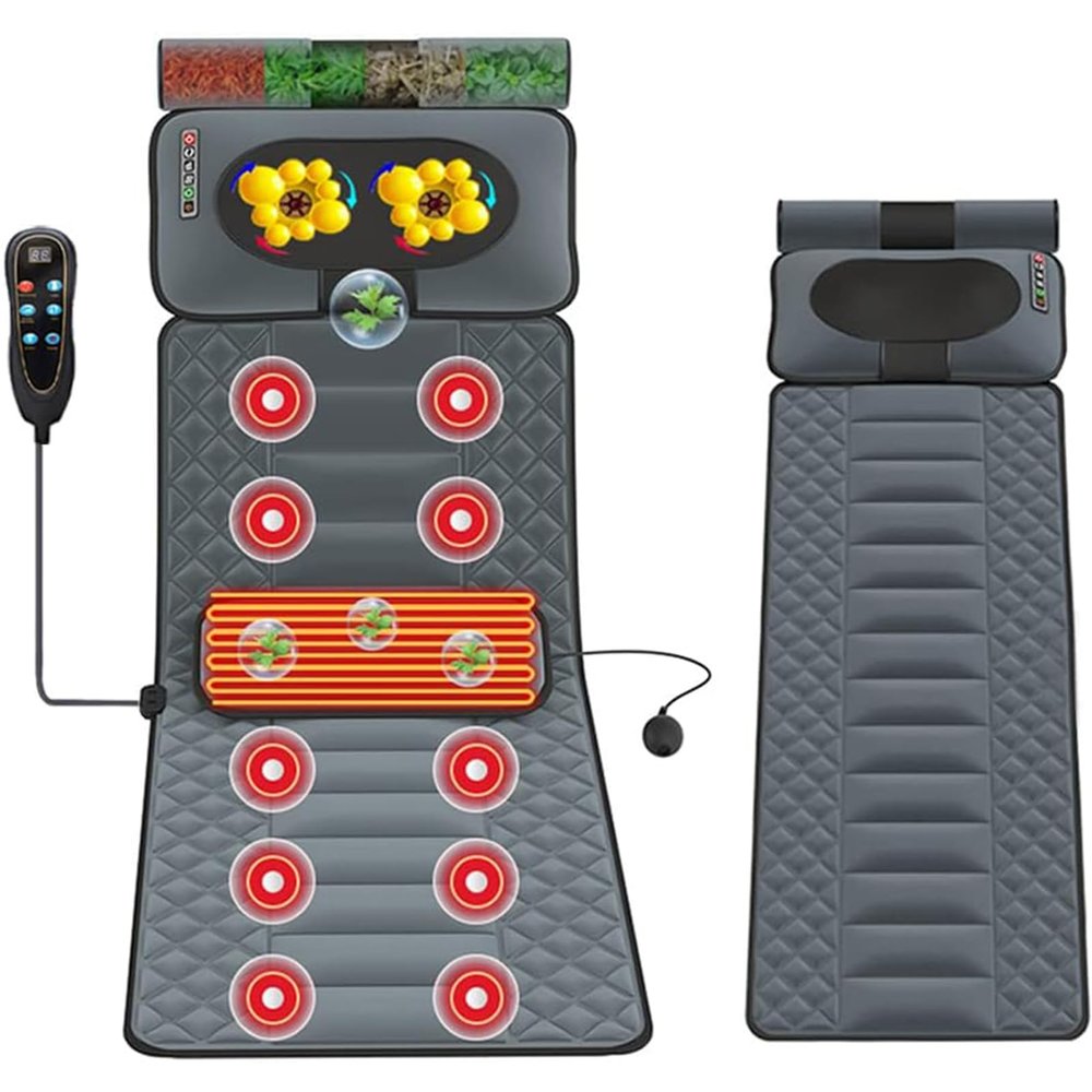Full Body Electric Massage Mat with 20 Neck Shiatsu Kneading Massage Heads,9 Massage Modes Foldable Heating Cushion With10 Vibrating Motors,for Back Neck Heating Pad