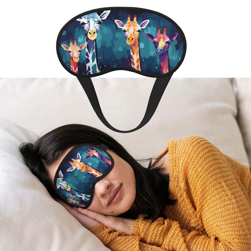 Soft Sleep Mask Comfortable Blackout Eye Mask with Adjustable Strap Colorful Giraffe Fans Lovers Eye Shade Cover for Women Men Deep Rest Travel Work Home
