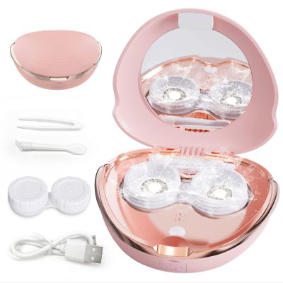 Contact Lens Cleaner Machine, Ultrasonic Portable Contact Lens Cleaner with USB Charger, Small 56kHz High Frequency Vibrate, for Soft Lens, Colored Contact Lens, Hard Lens, RGP Lens (Pink)