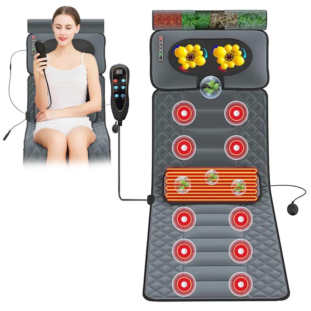 HGIYA Massage Mat with Heat Pad,Full Body Massage Bed with Neck Massage Pillow,Body Massager for Muscle Relaxation Stress Relief,Foldable Massage Chair Cushion