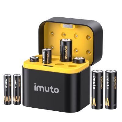 imuto 1.5V 4AA 4AAA Lithium Rechargeable Batteries 8 Pack Fast Charger