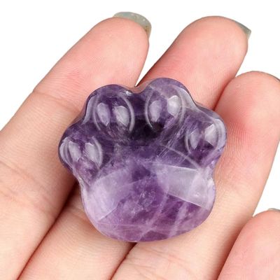 30Mm Natural Semi-Precious Stone Cat's Paw Figurine Room Ornaments Amethyst Quartz Statue