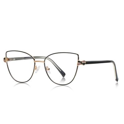 HAITONGCR candy-colored metal anti-blue glasses 3144 cat glasses frame (C1 bright black/gold frame - anti-blue lens)