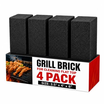 Commercial Grade, Heavy Duty Grill Cleaning Brick Bulk 4 Pack. Pumice Stone Cleaner Tool Cleans and Sanitizes Restaurant Flat Top Grills or Griddles Effectively Without Harsh Chemicals or Abrasives