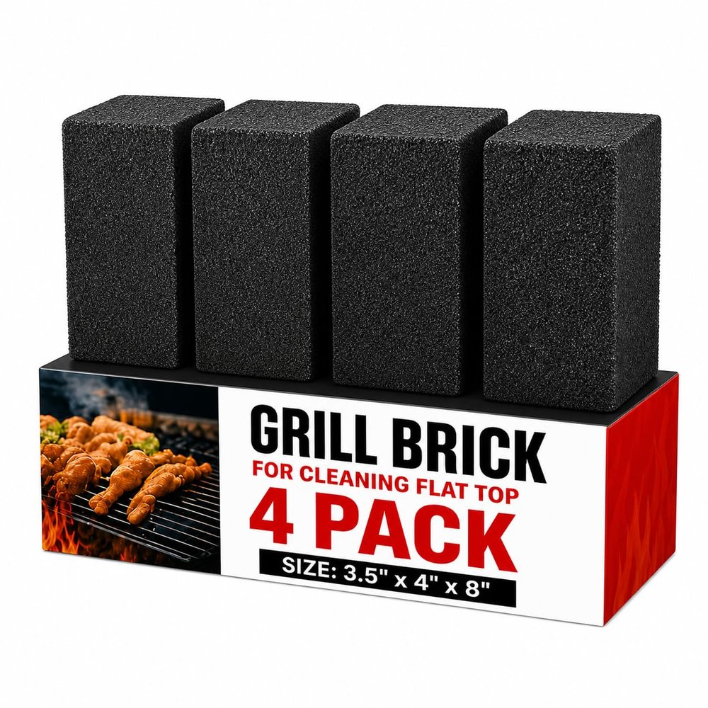 Commercial Grade, Heavy Duty Grill Cleaning Brick Bulk 4 Pack. Pumice Stone Cleaner Tool Cleans and Sanitizes Restaurant Flat Top Grills or Griddles Effectively Without Harsh Chemicals or Abrasives