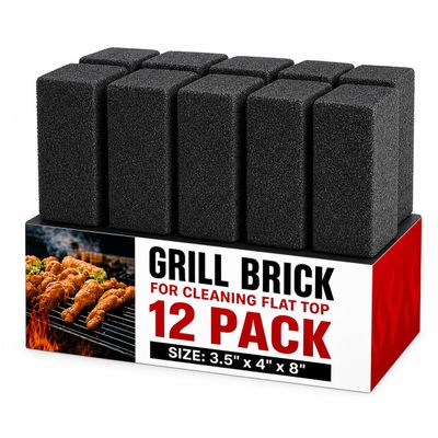Commercial Grade Heavy Duty Grill Cleaning Brick Bulk 12 Pack, Pumice Stone Cleaner Tool Cleans and Sanitizes Restaurant Flat Top Grills or Griddles Effectively without Harsh Chemicals or Abrasives