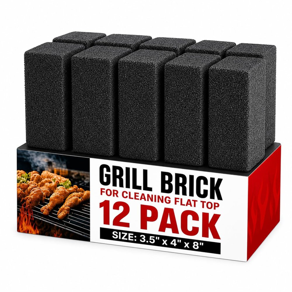 Commercial Grade Heavy Duty Grill Cleaning Brick Bulk 12 Pack, Pumice Stone Cleaner Tool Cleans and Sanitizes Restaurant Flat Top Grills or Griddles Effectively without Harsh Chemicals or Abrasives