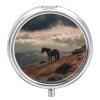 Horse Grazing on The Mountain Pill Box Cute Round Pill Box 3 Compartment Decorative Pocket Purse Portable Mini Travel Medicine Tablet Vitamin Fish Oil Holder Organizer Pill Case view 1