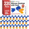 AZEN 220 Pairs Silicone Ear Plugs, Reusable Earplugs for Noise Reduction, 25dB NRR Corded Ear Plug for Sleeping Noise Cancelling, Ear Plug with String Individual Packing view 1