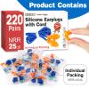 AZEN 220 Pairs Silicone Ear Plugs, Reusable Earplugs for Noise Reduction, 25dB NRR Corded Ear Plug for Sleeping Noise Cancelling, Ear Plug with String Individual Packing view 2