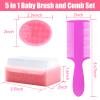 Cradle Cap Brush for Babies, 5Pcs Cradle Cap Treatment Set with Soft Bristle Brushes Silicone Scrubber Long Comb for Newborn Bathing Essentials Baby Brush and Comb Set (Pink) view 2