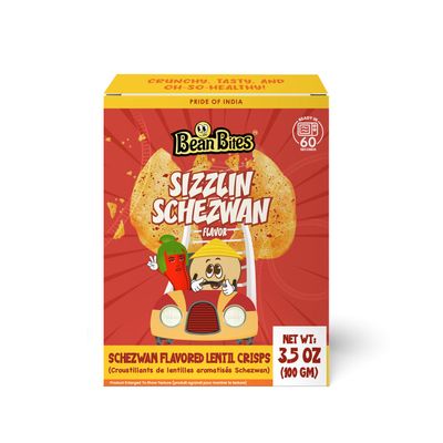 Bean Bites | Sizzlin Schezwan Lentil Crisp 3.53 oz (100 g) | Mini Poppadom Snack | Round Crunchy Crisps | Earthy Schezwan Taste | Heat in Oven (60s), Plant Based Protein by Pride of India