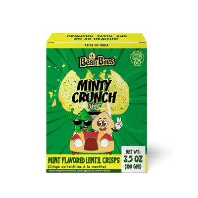 Bean Bites | Minty Crunch Lentil Crisp 3.53 oz (100 g) | Mini Poppadom Snack | Round Crunchy Crisps | Earthy, Minty | Heat in Oven (60 secs) | Plant Based Protein by Pride of India