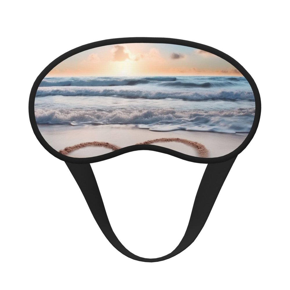 Heart Shape Romantic Beach Sleep Mask for Women Men Eye Mask for Sleeping Light Blocking Sleeping Mask with Elastic Strap Blindfold for Flight Nap Soft Breathable Travel Eye Cover for Side Sleeper