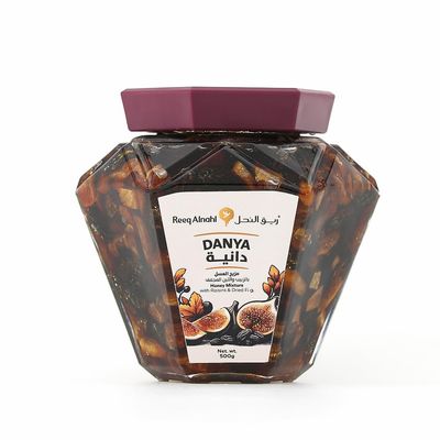Reeq AlNahl Danya Premium Honey Blend Natural Honey with Figs & Raisins, 500g Jar Rich Gourmet Honey for Breakfast, Tea, Baking & Drizzling
