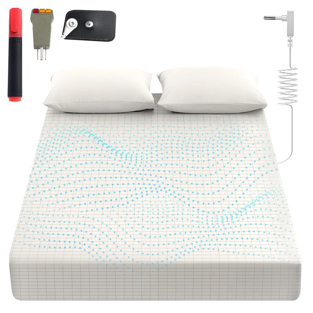 Grounding Sheets King, 90% Organic Cotton+ 10% Pure Silver Fiber,Grounded Bed Sheet Kit, Deep Pocket Grounded Bed Sheet, Relieves Pain - Used for Healthy Sleep Therapy (White, Twin XL)