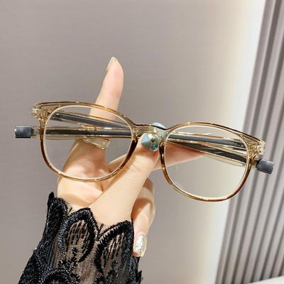 HAITONGCR anti-blue reading glasses magnetic strap sports glasses literary retro (Light tea frame,Anti-blue reading glasses + 350)