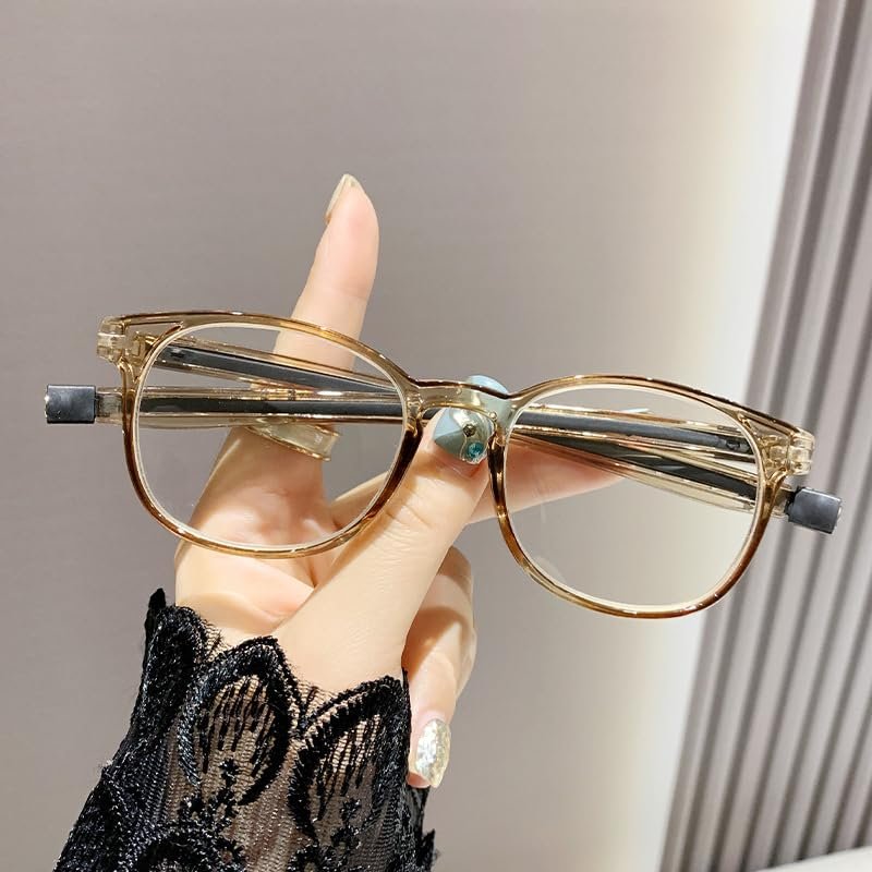 HAITONGCR anti-blue reading glasses magnetic strap sports glasses literary retro (Light tea frame,Anti-blue reading glasses + 350)