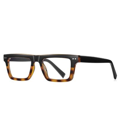 HAITONGCR anti-blue glasses frame 2196 literary square flat mirror (C6 black tortoiseshell frame - anti-blue lens)
