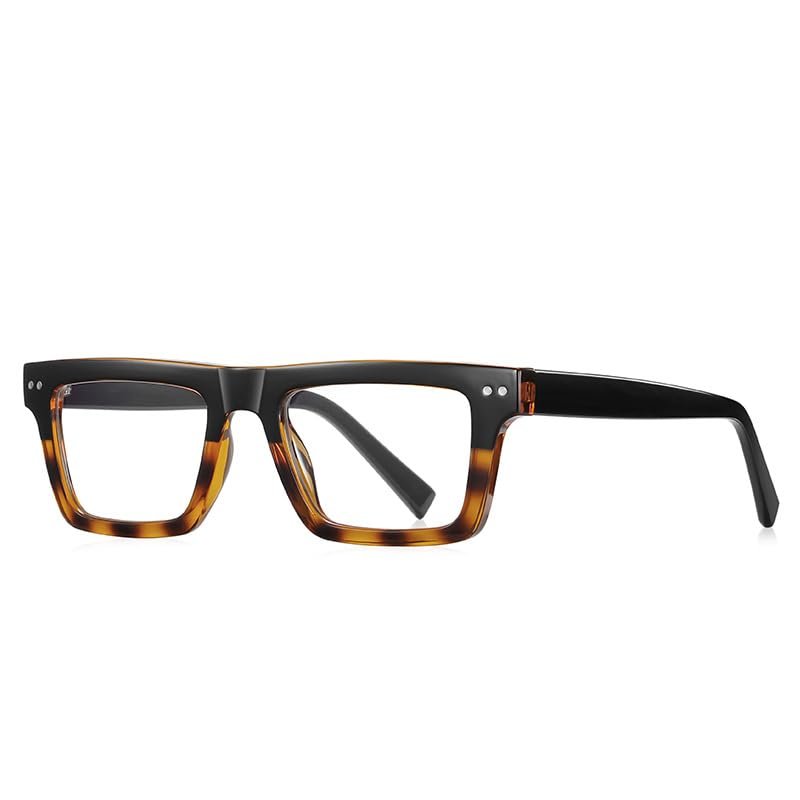 HAITONGCR anti-blue glasses frame 2196 literary square flat mirror (C6 black tortoiseshell frame - anti-blue lens)