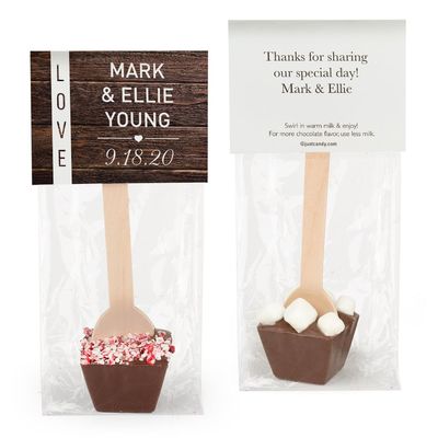 12ct Personalized Winter Wedding Favors Hot Chocolate Spoons (12 Pack) Gourmet Milk Chocolate - Rustic