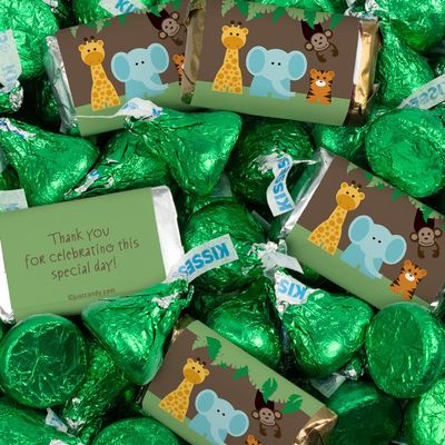 124 Pcs Jungle Safari Baby Shower Candy Party Favors Miniatures Chocolate & Green Kisses (1.52 lbs, Approx. 124 Pcs)