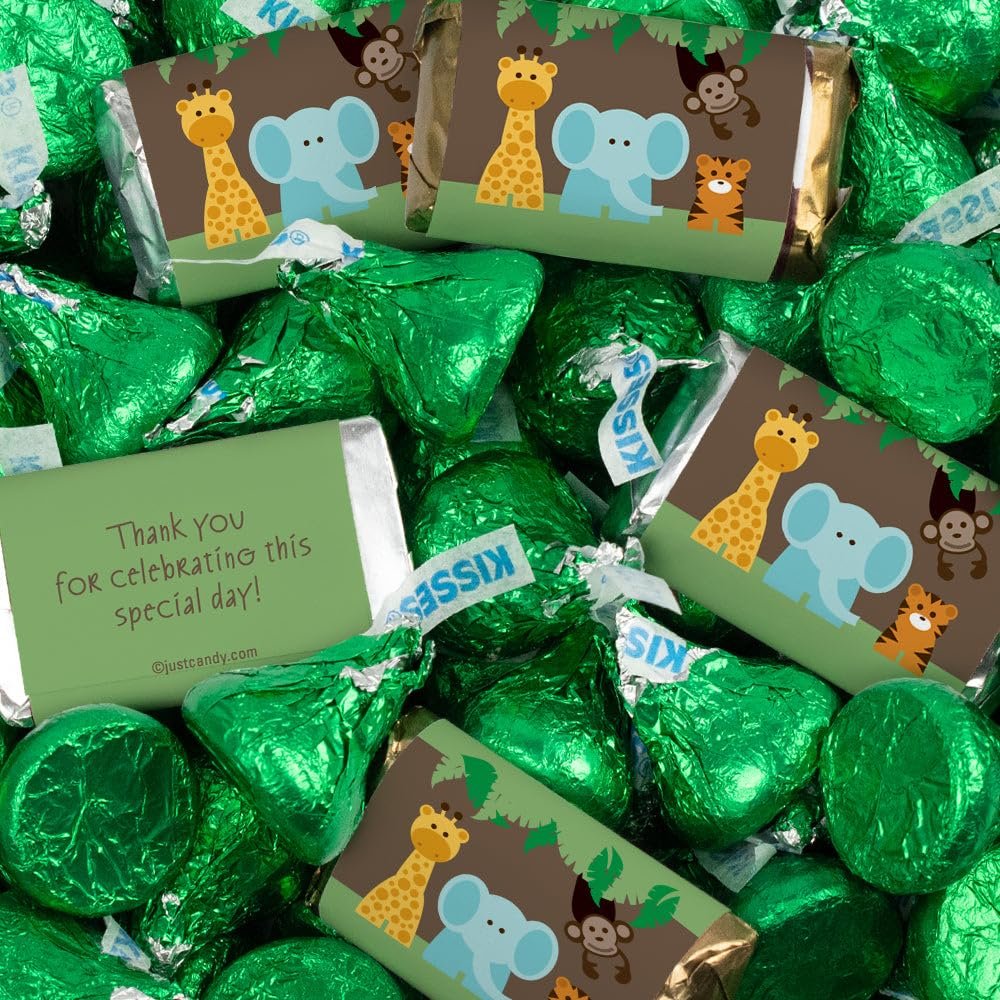 124 Pcs Jungle Safari Baby Shower Candy Party Favors Miniatures Chocolate & Green Kisses (1.52 lbs, Approx. 124 Pcs)