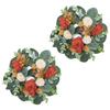2 Pcs 9" Mini Orange Champagne Delphinium Artificial Flower Candle Rings Wreaths for Pillars as Home Table Window Decor, Floral Cabinet Hanging Wreath for Kitchen Shelf Farmhouse Wedding Party