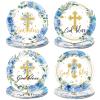 Funnymoom 60 Pcs Baptism Plates 9 Inch Blue God Bless Floral Plates Disposable Religious Party Decoration for First Communion Christening Celebration Baby Shower Religious Party Supplies view 1