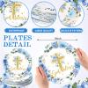 Funnymoom 60 Pcs Baptism Plates 9 Inch Blue God Bless Floral Plates Disposable Religious Party Decoration for First Communion Christening Celebration Baby Shower Religious Party Supplies view 2