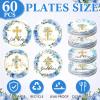 Funnymoom 60 Pcs Baptism Plates 9 Inch Blue God Bless Floral Plates Disposable Religious Party Decoration for First Communion Christening Celebration Baby Shower Religious Party Supplies view 3