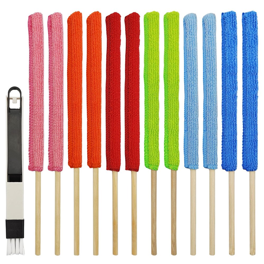 12 PCS Microfiber Detail Duster Sticks, Mini Duster Crevice Cleaning Tool for Car Air Vents, Blinds, Fans, Windows, Small Spaces, Gap Dust Cleaner, with 1 Detail Cleaning Brush