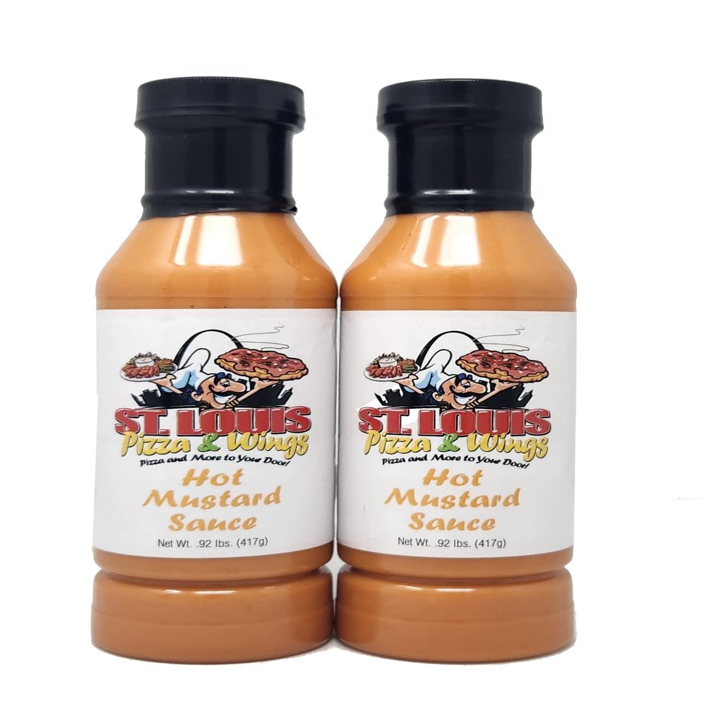 2 packs of St. Louis Pizza and Wings Barbecue Sauce 16oz bottles (Hot Mustard Sauce)