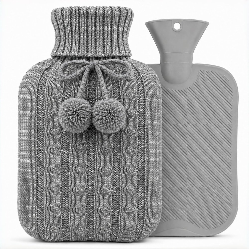 OliviaLiving Hot Water Bottle with Knitted Cover, 2L Hot Water Bag for Pain Relief, Menstrual Cramps, Hot and Cold Compress, Hand & Feet Warmer, Bed Warmer, Hot Bottle Water Bag