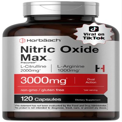 Horbach Nitric Oxide Supplement | 3000mg | 120 Capsules | Pre Workout with L Arginine and L Citrulline for Men and Women | Non-GMO, Gluten Free Formula