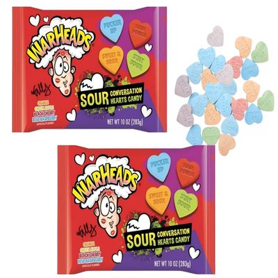 Valentine's Day Conversation Sweet Hearts Candy, Bulk Assortment, 10oz / 2ct (Sour Orange, Green Apple, Black Cherry, & Blue Raspberry Flavors)