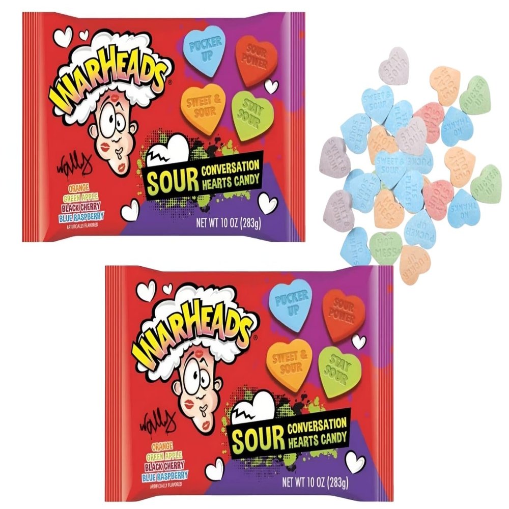 Valentine's Day Conversation Sweet Hearts Candy, Bulk Assortment, 10oz / 2ct (Sour Orange, Green Apple, Black Cherry, & Blue Raspberry Flavors)