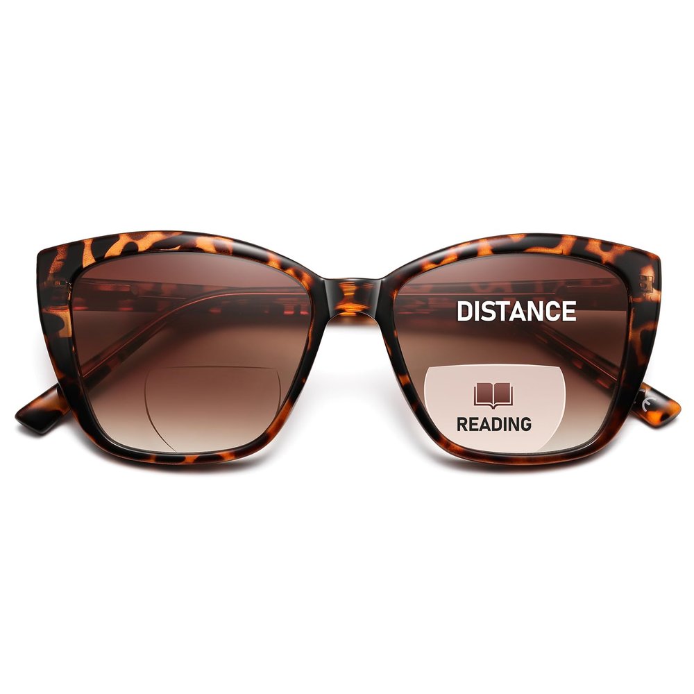 PUBOWT Bifocal Reading Sunglasses for Women Oversized Cat-eye Fashion Sun Reader Spring Hinge Eyewear UV400 Protection PT2001C (+ 3.0 X, Tortoiseshell)