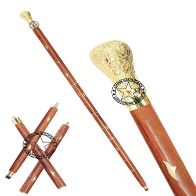 Brass Vintage Walking Cane Wooden Walking Stick Brass Handle Gift for Men & Women (FHUY) (Brown 4)