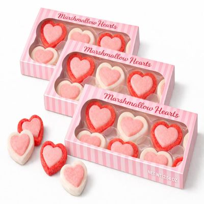 Heart Shaped Marshmallows, Red, Pink and White Artificially Flavored Gift Candy |18 Pieces Valentines Friendship Exchange Marshmallow Hearts.