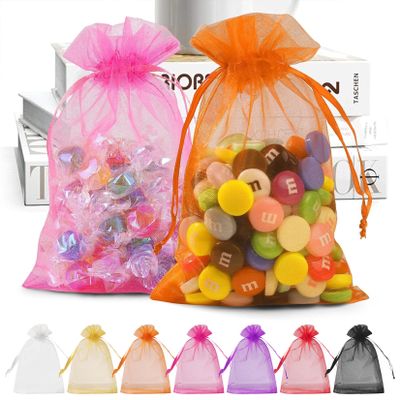 ANZNKU 50 Pack Multicolor Organza Bags 4 x 6 inch, Small Mesh Bag Drawstring for Jewelry Easter Candy Soap Party Favor, Cute Organza Gift Bag for Valentine Wedding Party Favor Jewelry Candy