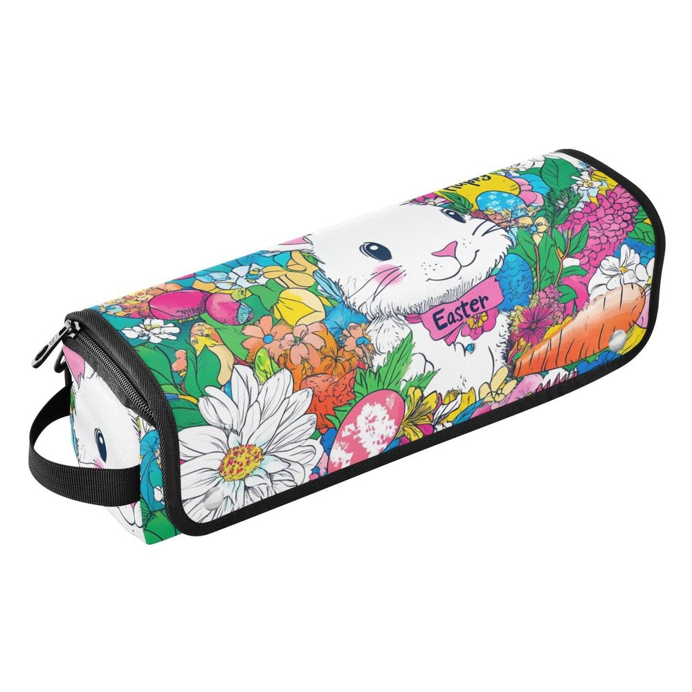 miaozhen 2 in 1 Hair Tools Organizer and Heat Resistant Mat with Zipper Heating Tools Travel Bag Organizer for Straigheners, Curling Iron, Hair Dryer, Happy Easter Bunny Carrots Floral Women